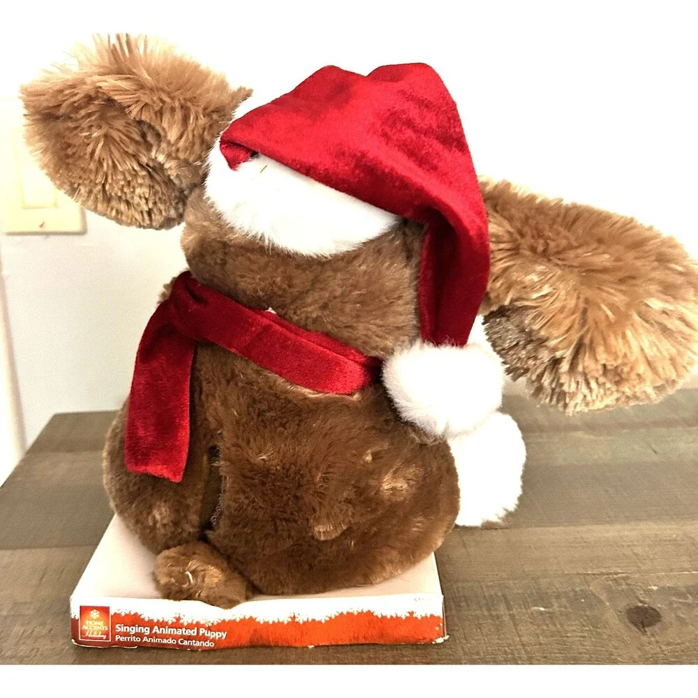 Home Accents Holiday Singing Animated Puppy Christmas Decor Moves Sings WORKING